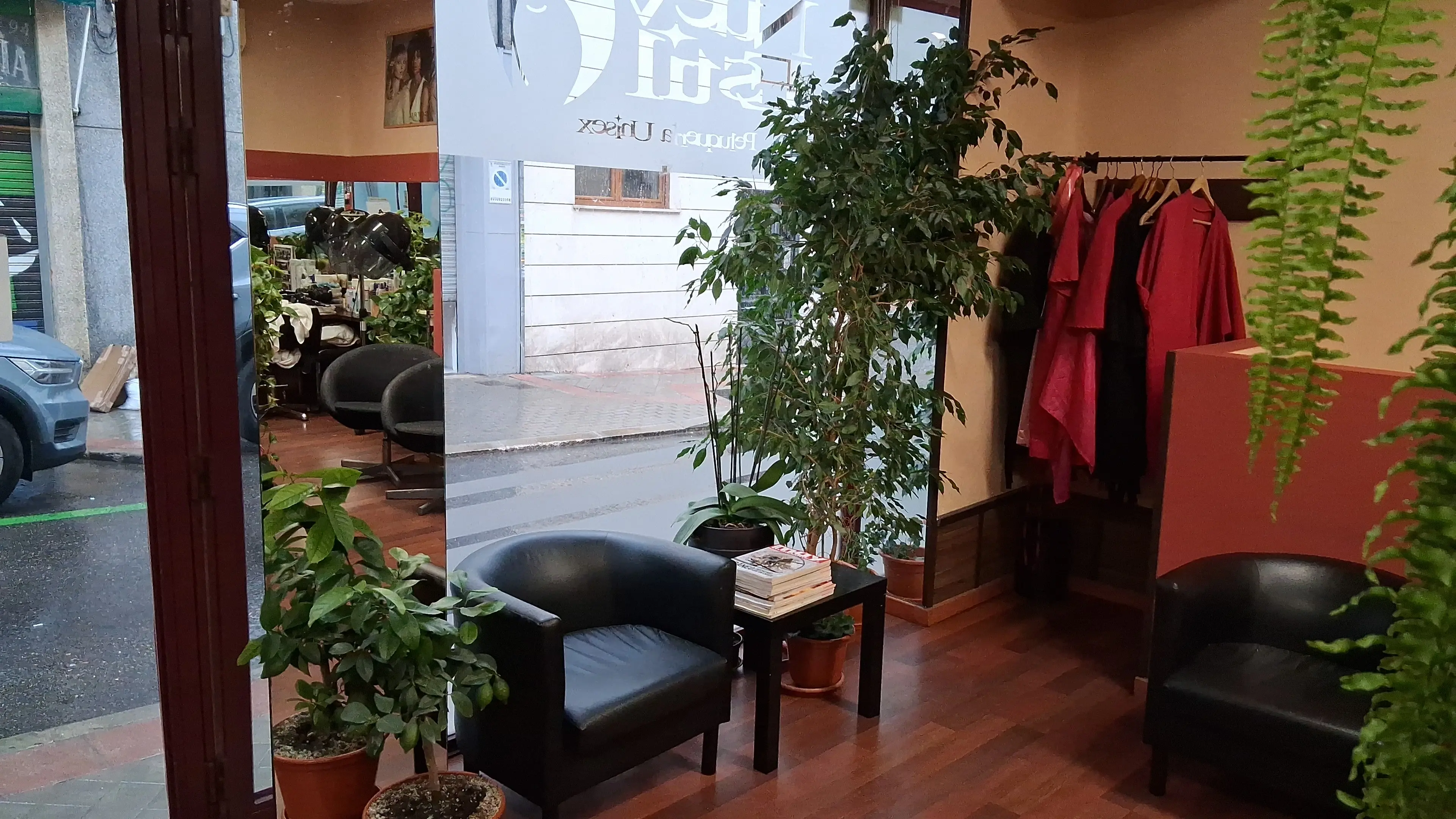 Sala de espera con sillones y plantas